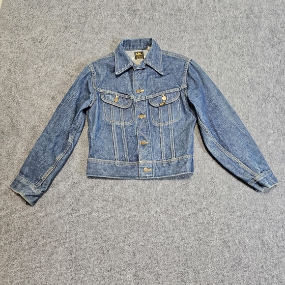 VTG 70s Lee Riders Blue Denim Jean Jacket Womens Cropped S USA RARE Sanforized - Picture 2 of 14